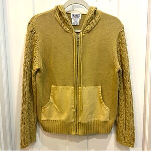 Vintage PBJ Blues Women Size Small Tan Cable Knit Sweater Jacket Zip Coat Hooded
